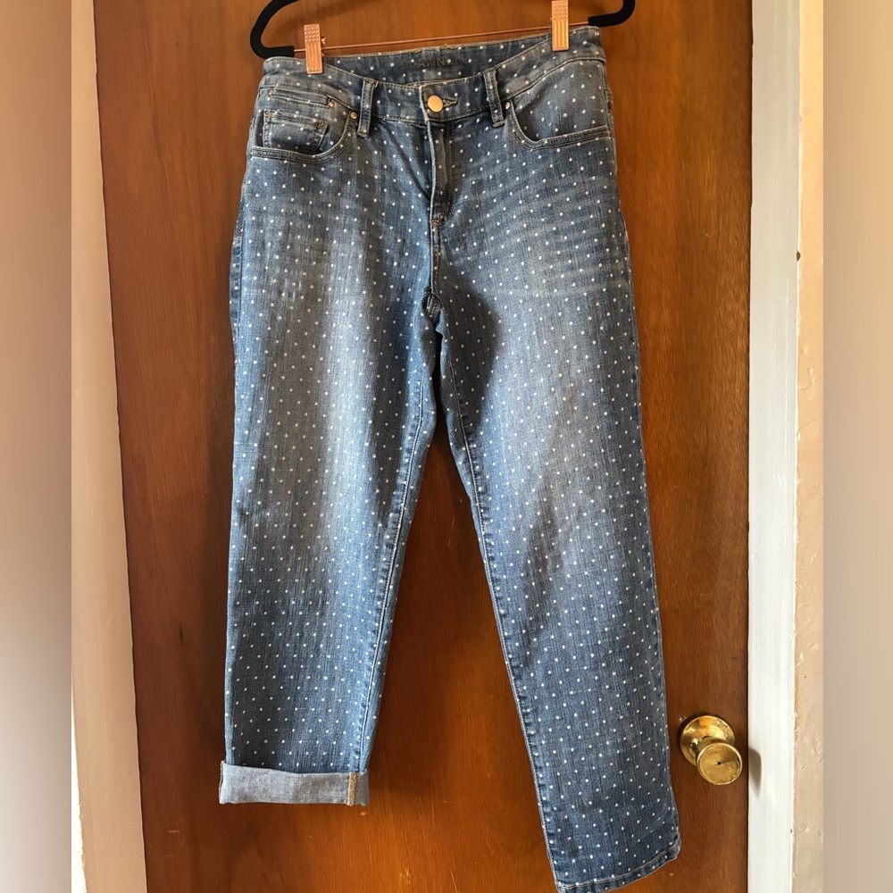 Chico's Blue Ankle Jeans with White Dots